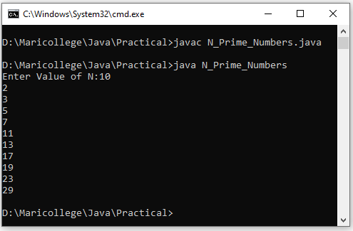 Java Program to Generate First N Prime Numbers