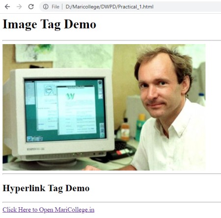 HTML Program for Displaying image and Hyper Linking